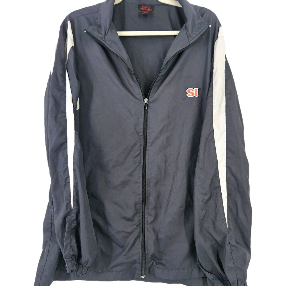 Vtg 90s SPORTS ILLUSTRATED Black Grey Zip Windbreaker Jackets XL Sportswear Coat
